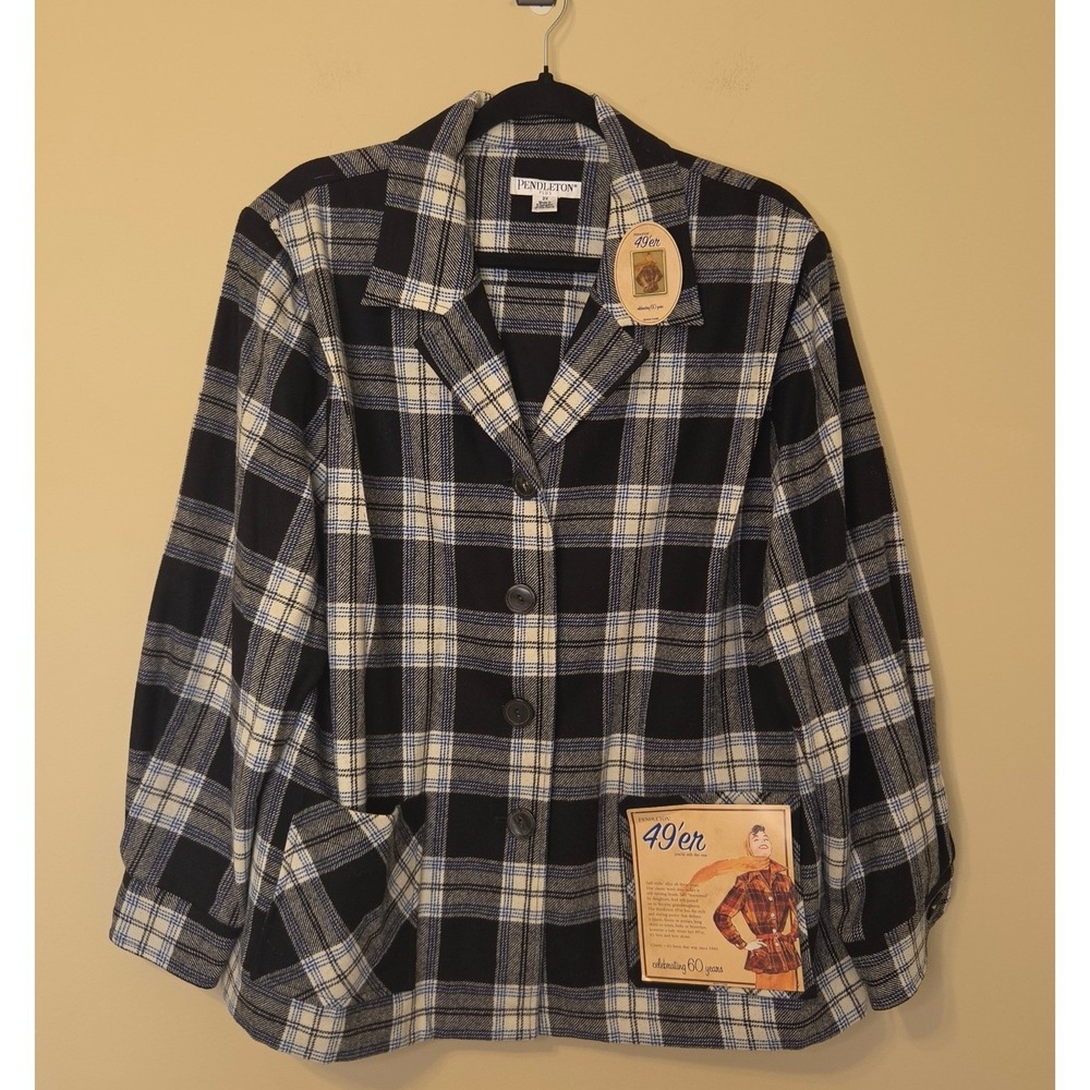 Vtg Pendleton Women 49er Wool Plaid Blue Shirt Jacket 2X Anniversary Edition NWT
